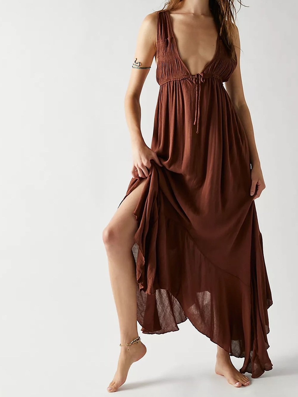 Free People Showstopper Maxi Dress Boho Flowy Brown Size Small